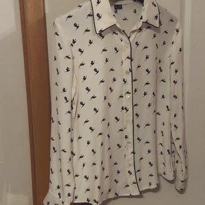 Awesome THEORY cully bird silk print, button down, P, GPC!